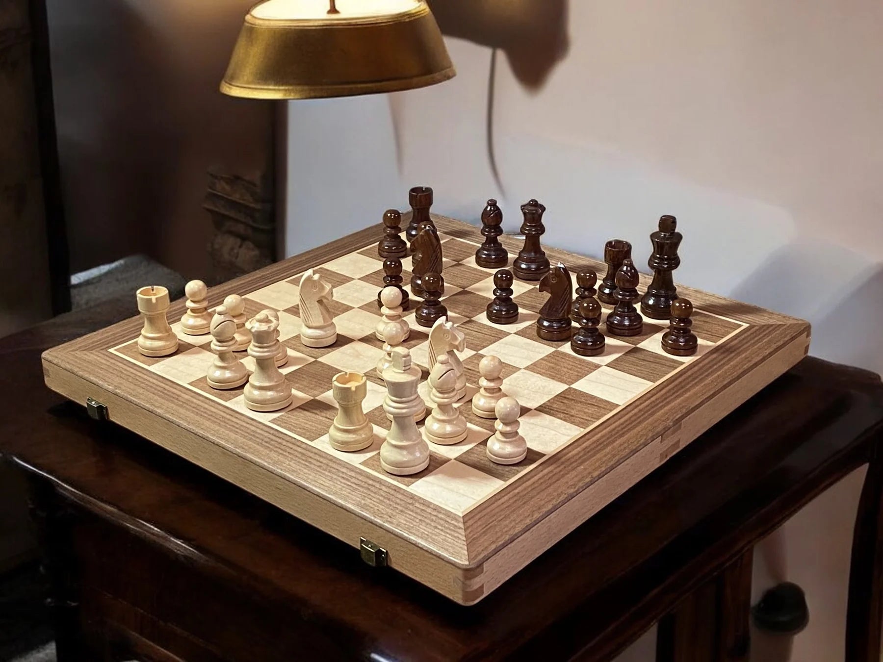 15 Inch Walnut Folding Chess and Draughts Set