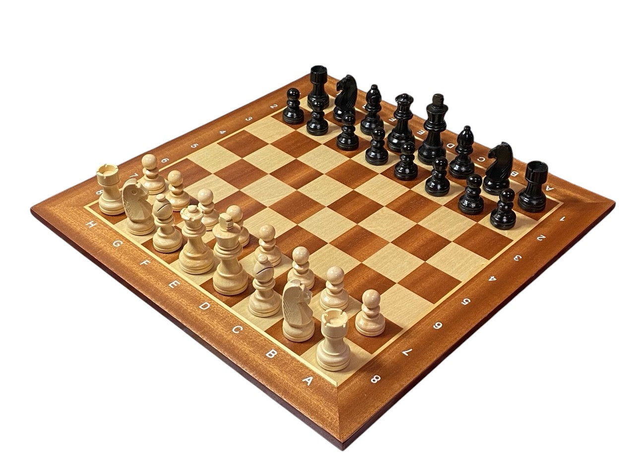 Grandmaster Black Chess Pieces 15.75" Mahogany Notation Chessboard