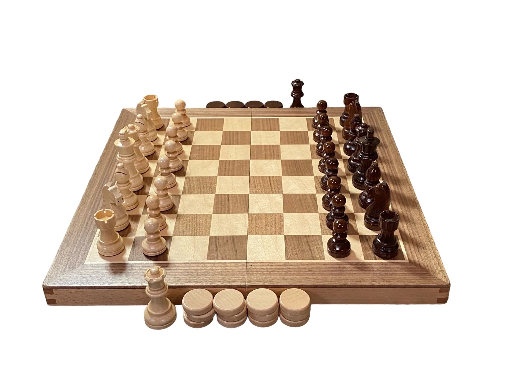 15 Inch Walnut Folding Chess and Draughts Set