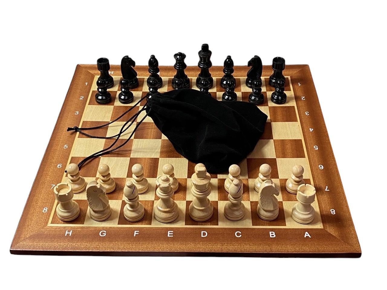 Grandmaster Black Chess Pieces 15.75" Mahogany Notation Chessboard