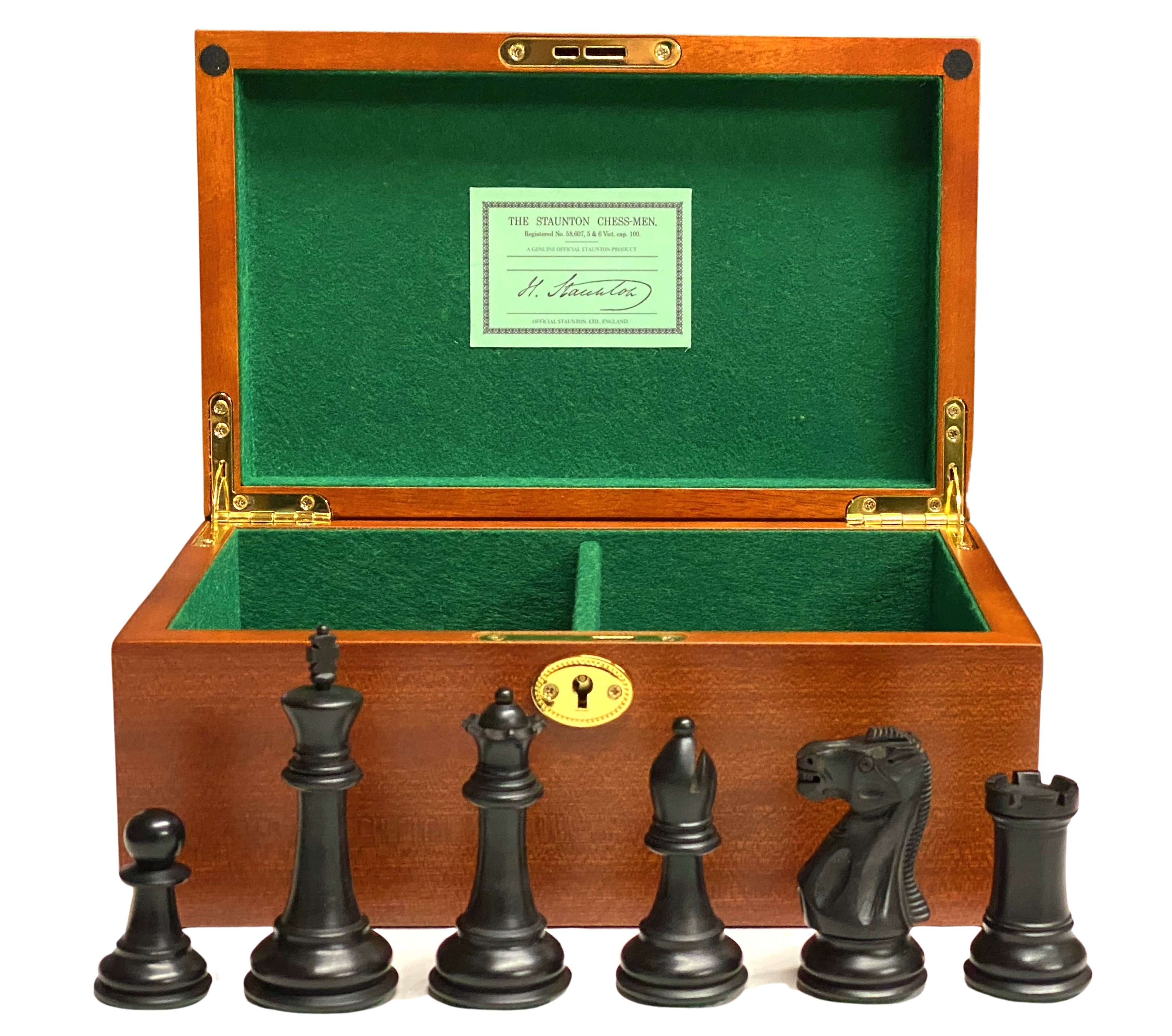 Old English Black Chess Pieces & Mahogany Box - Official Staunton™ 
