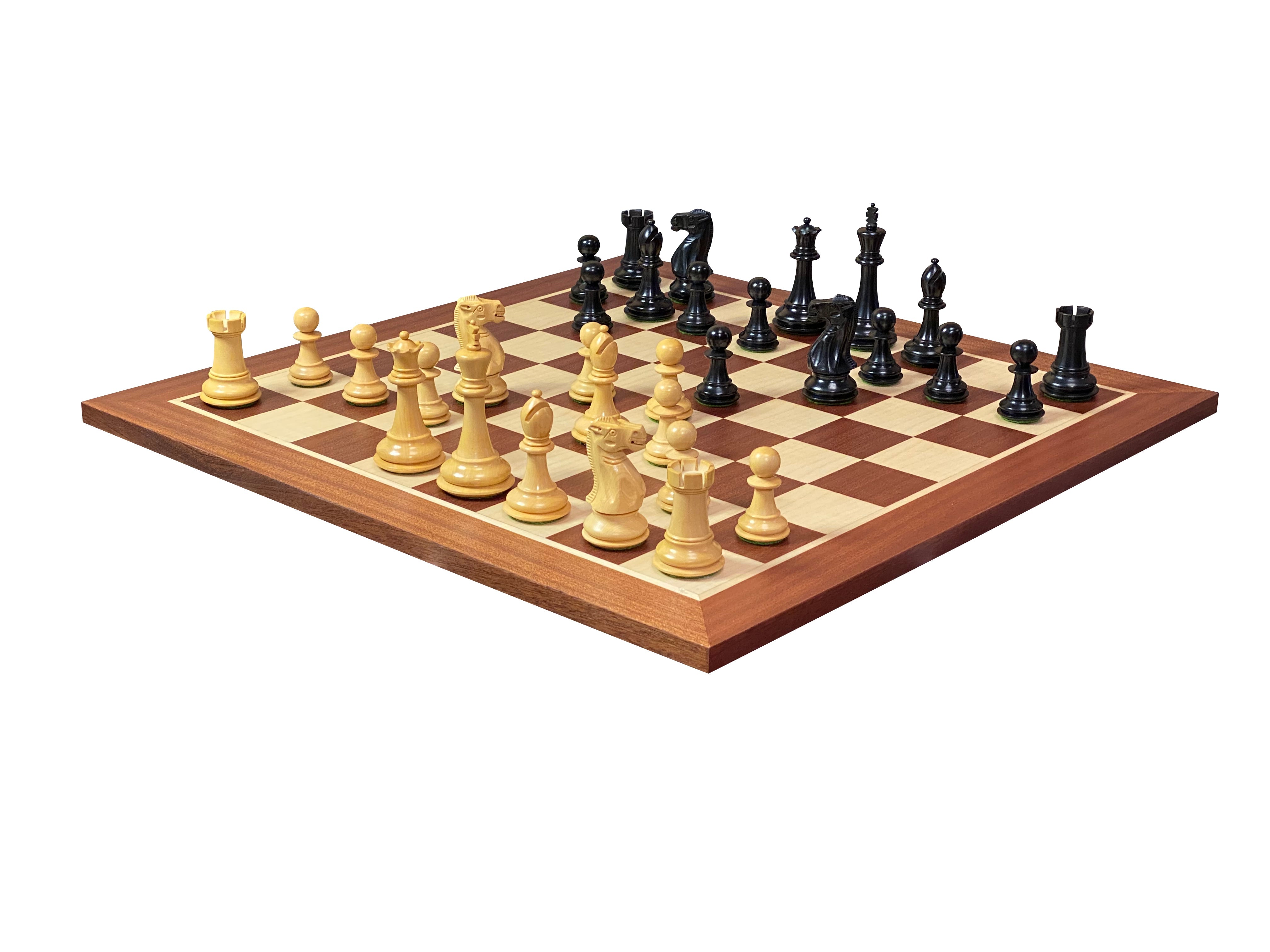 Old English Black and Mahogany Chess Set & Box - Official Staunton™ 