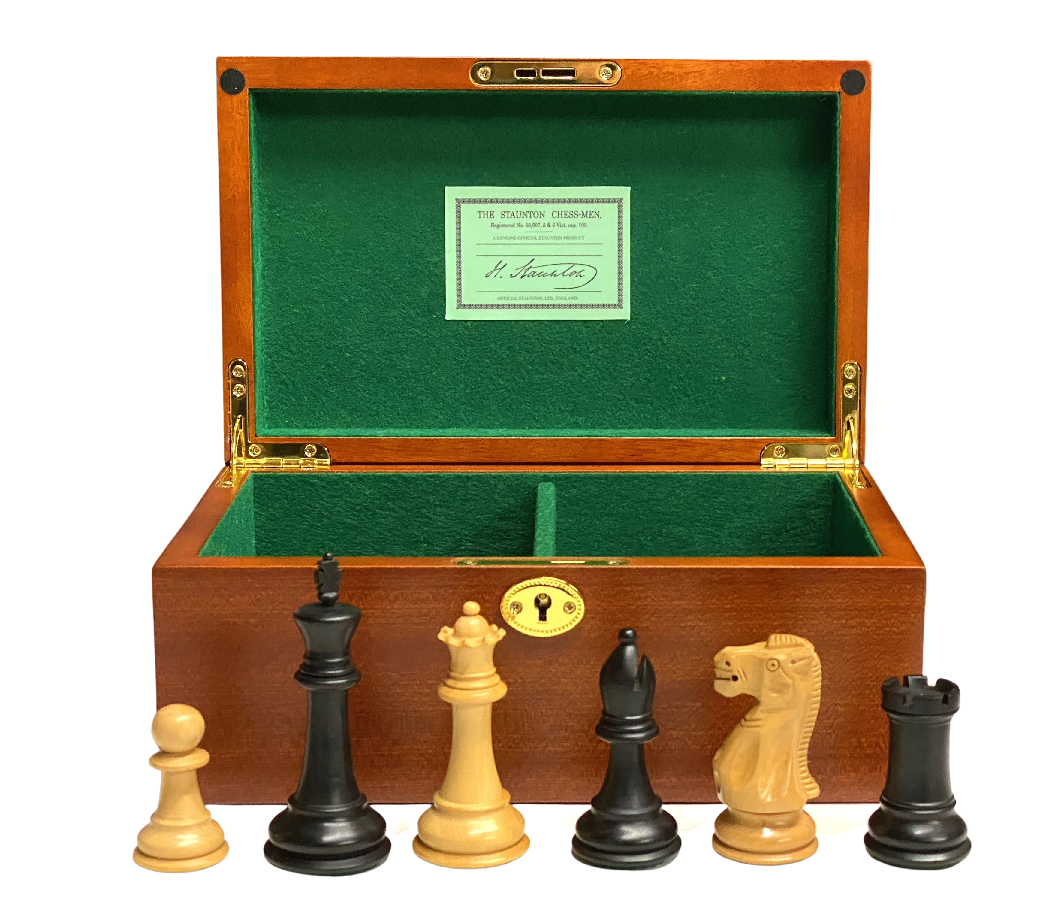Old English Black Chess Pieces & Mahogany Box - Official Staunton™ 