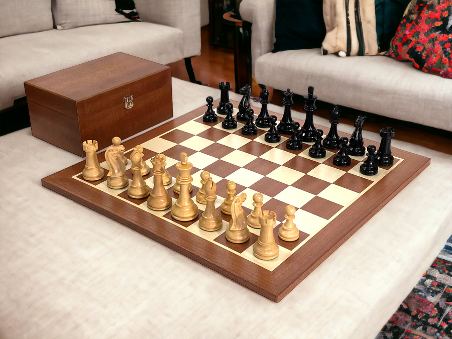 Black Winchester Staunton Mahogany Chess Set & Box - Official Staunton™ 