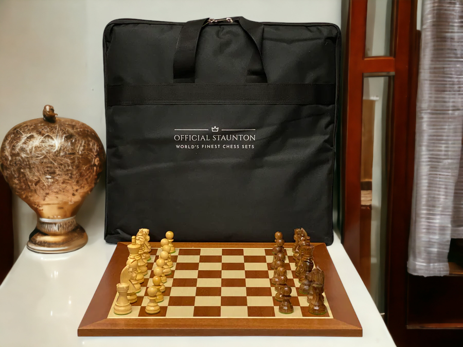 15.75" Carryall Acacia Classic Mahogany Chess Set - Official Staunton™ 