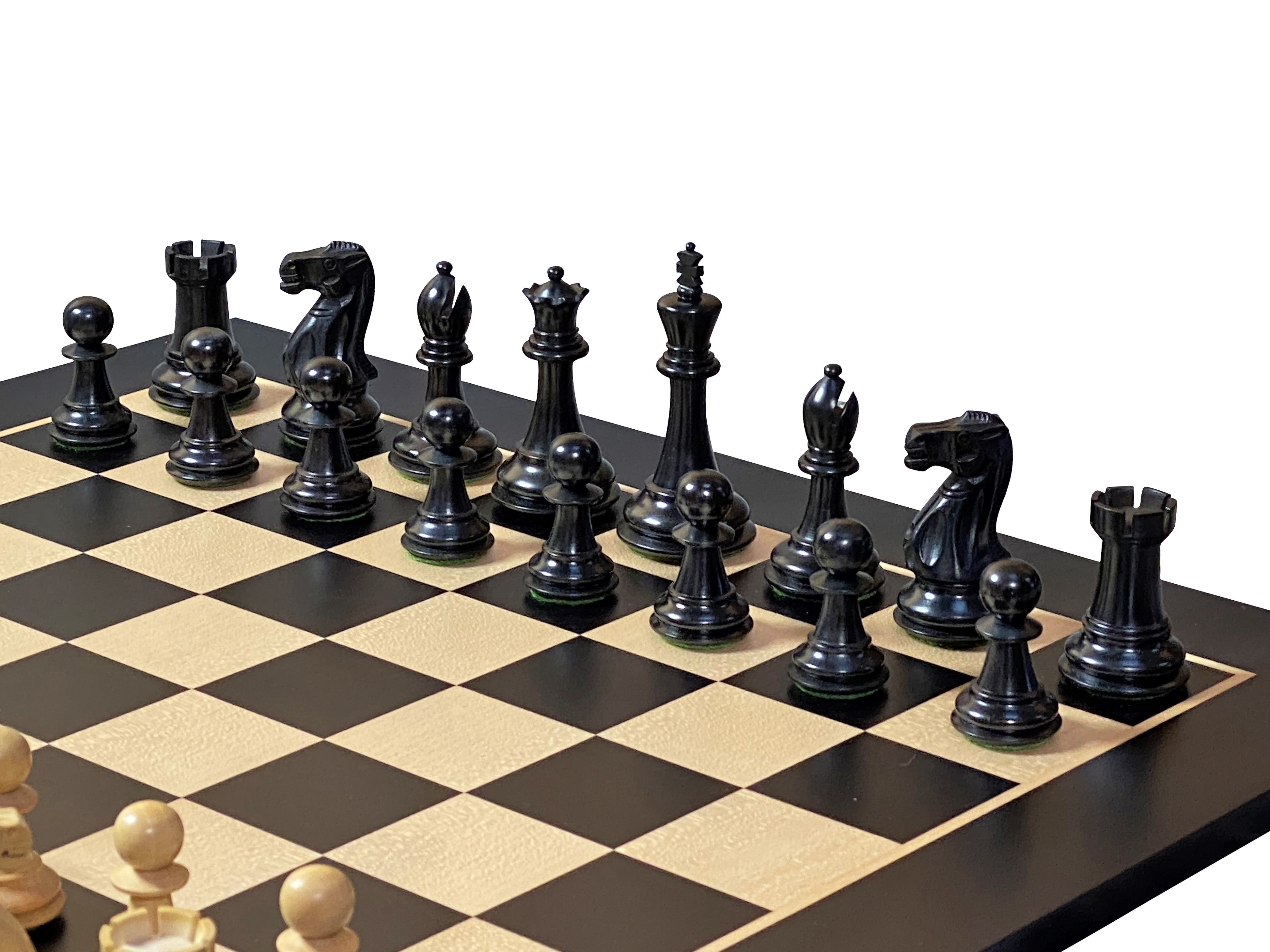 Old English Black Pieces, 20" Standard Anegre Chessboard & Vinyl Box - Official Staunton™ 