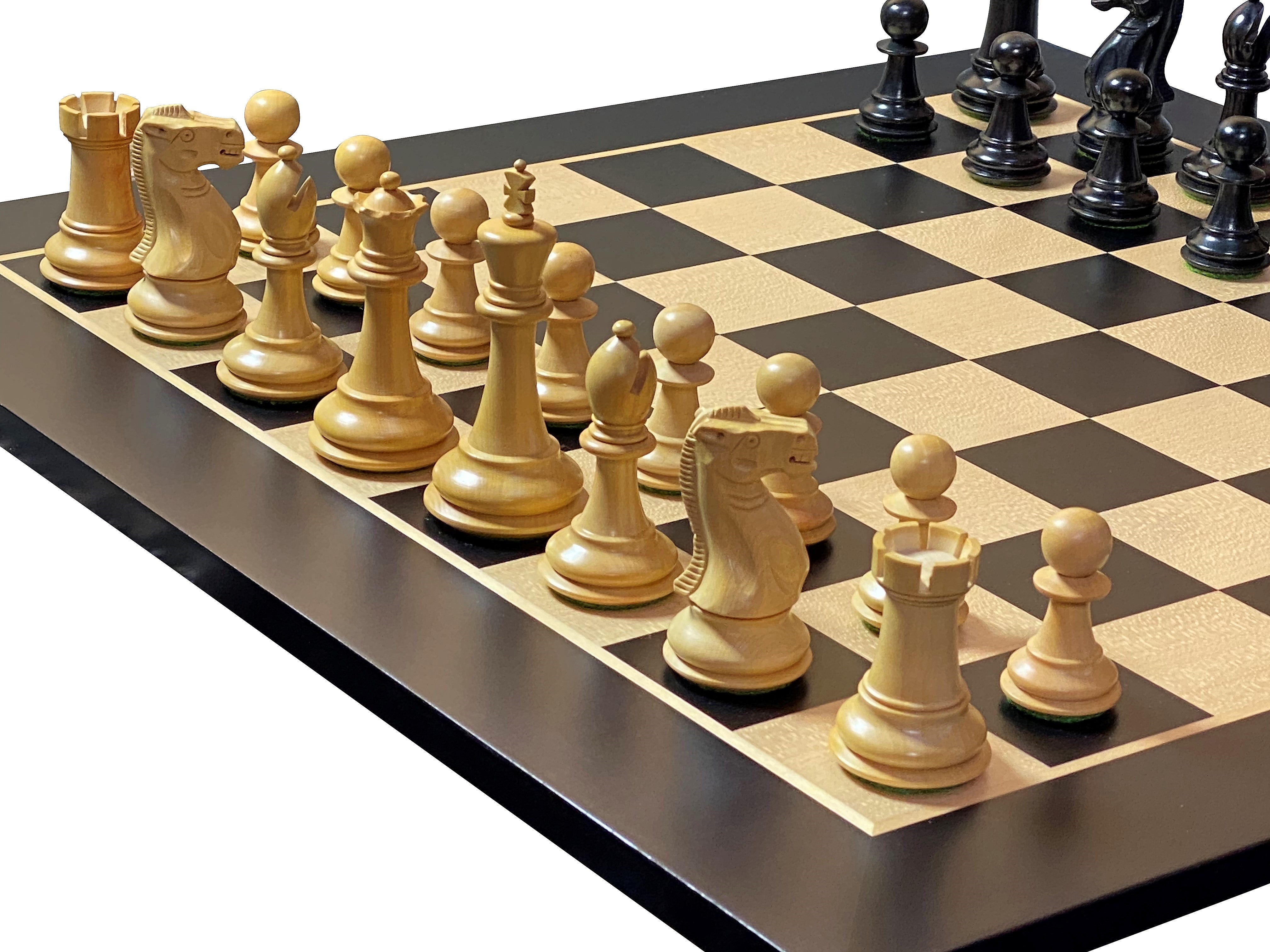 Old English Black Pieces, 20" Standard Anegre Chessboard & Vinyl Box - Official Staunton™ 