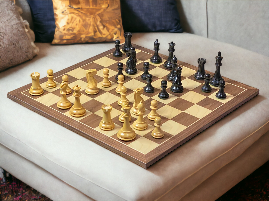 Old English Black 19" Walnut Chess Set and Vinyl Box - Official Staunton™ 