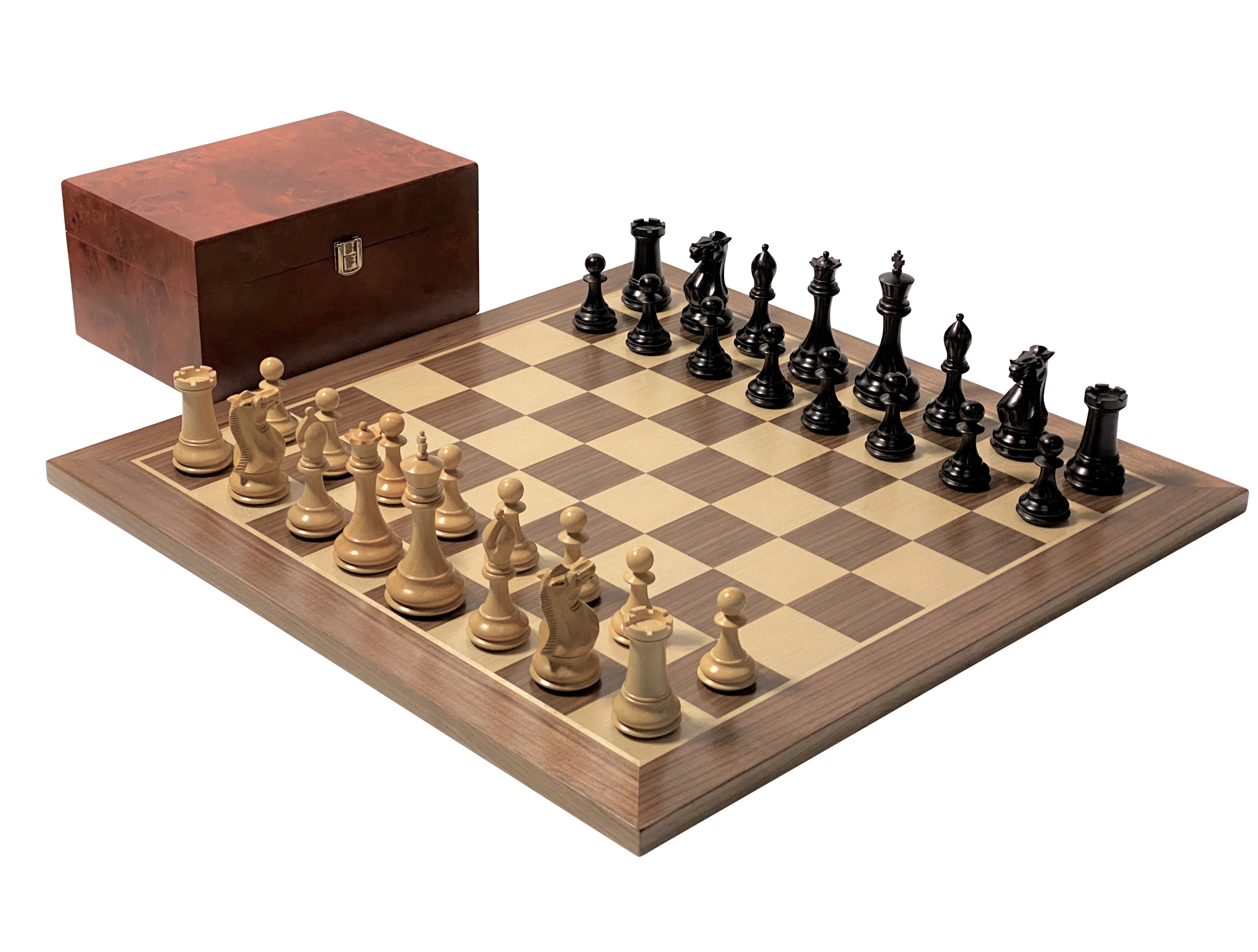 Collector Series Black Walnut Chess Set & Burl Root Box - Official Staunton™ 