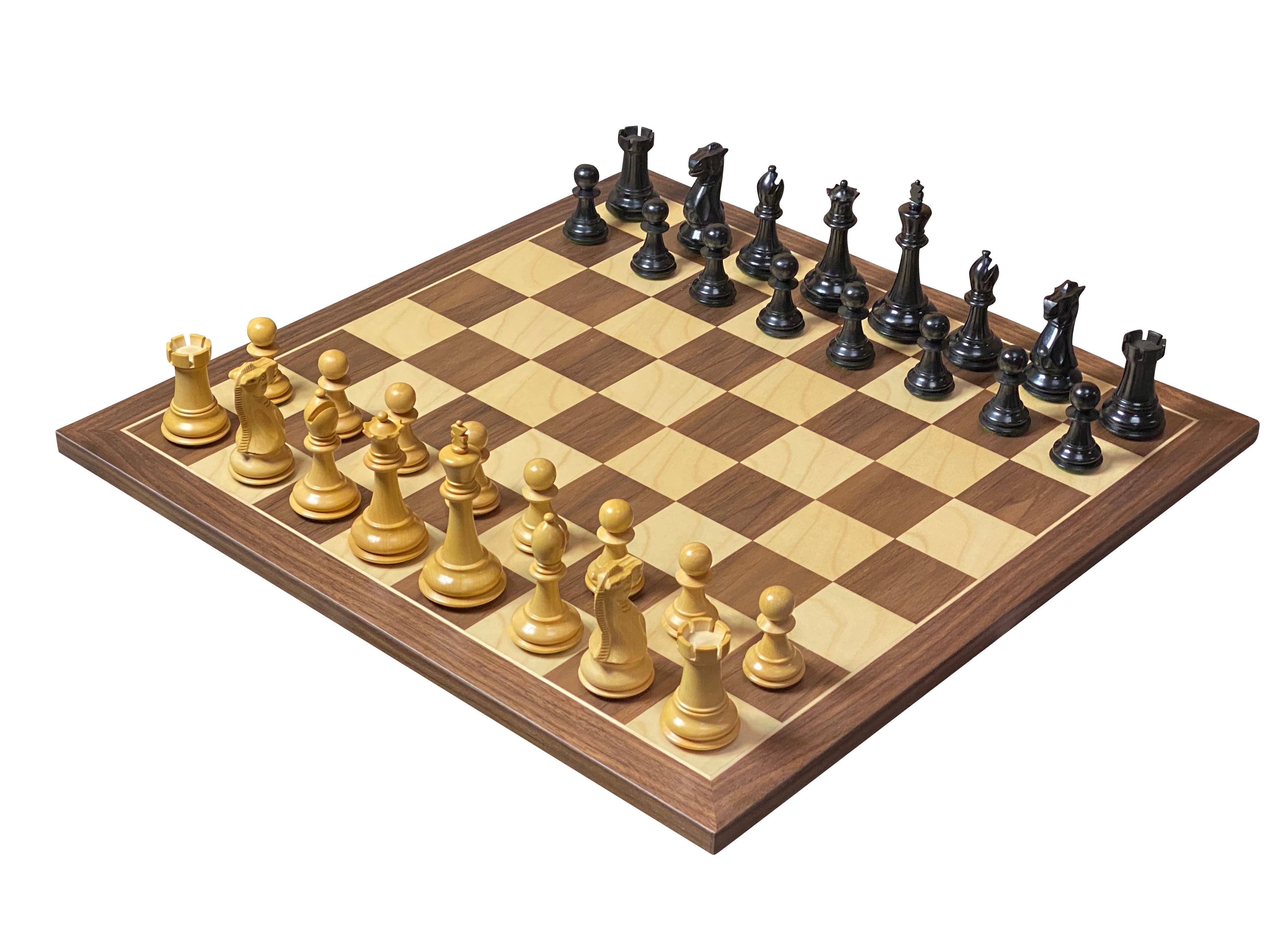 Old English Black 19" Walnut Chess Set and Vinyl Box - Official Staunton™ 