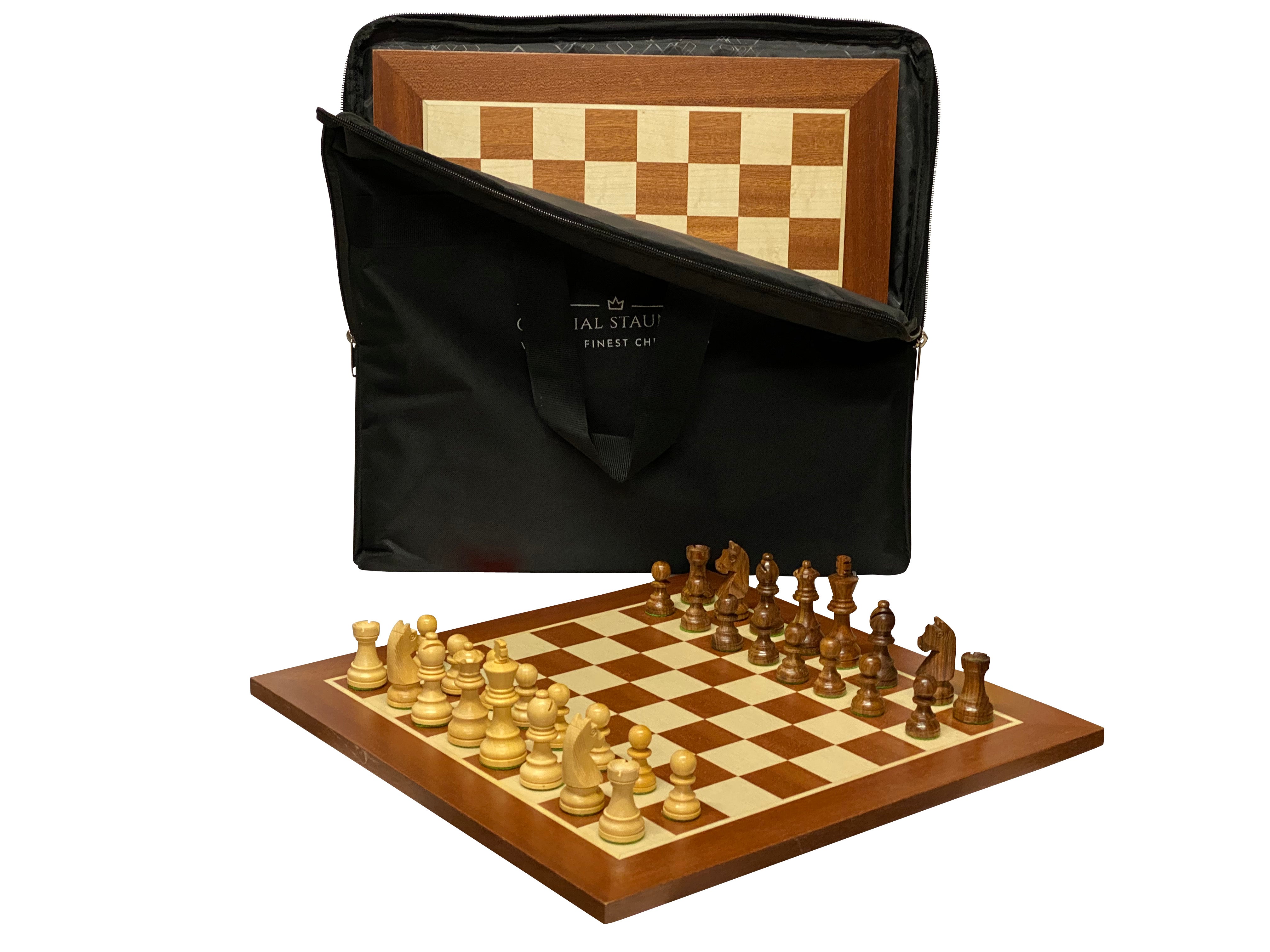 15.75" Carryall Acacia Classic Mahogany Chess Set - Official Staunton™ 