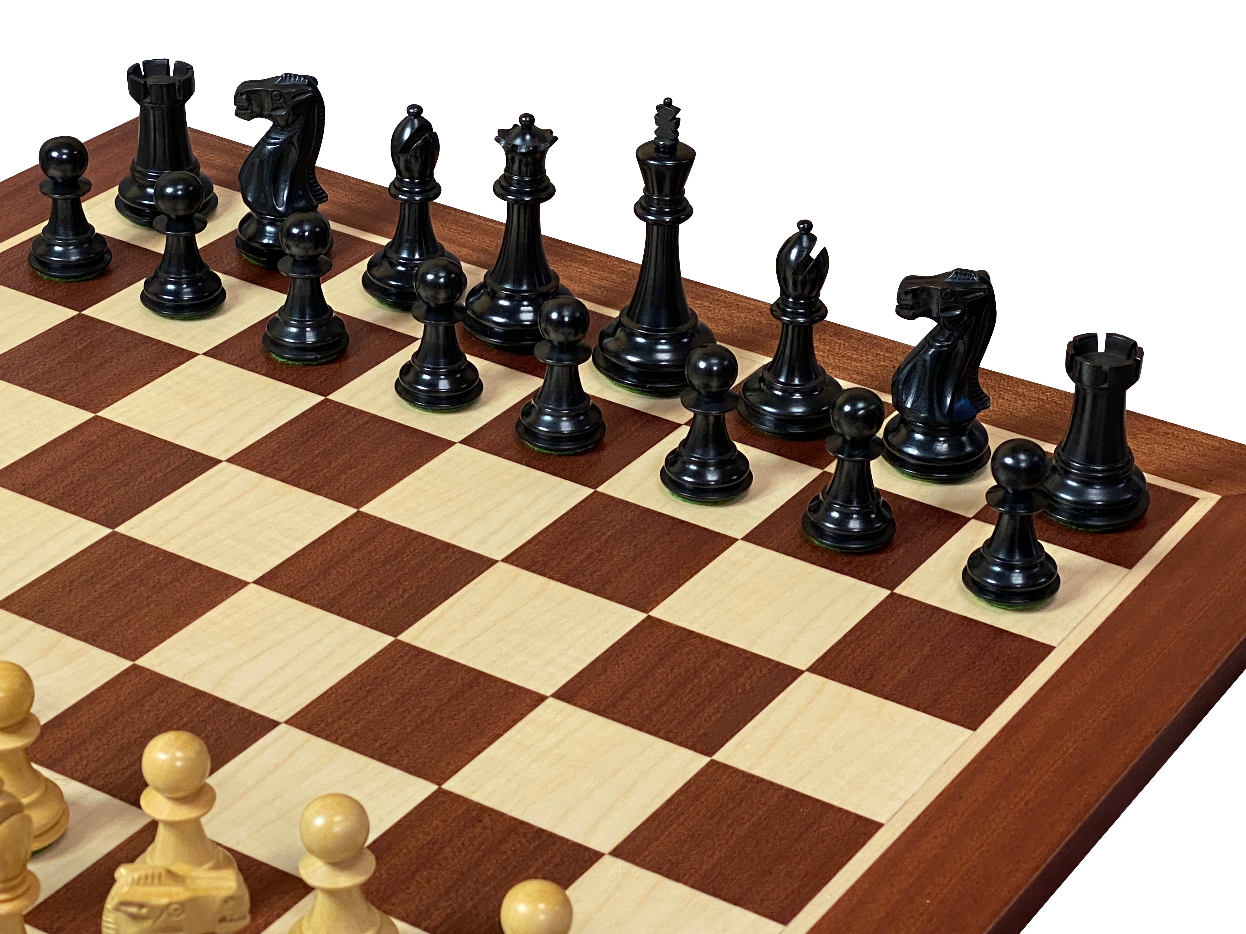 Old English Black and Mahogany Chess Set & Box - Official Staunton™ 