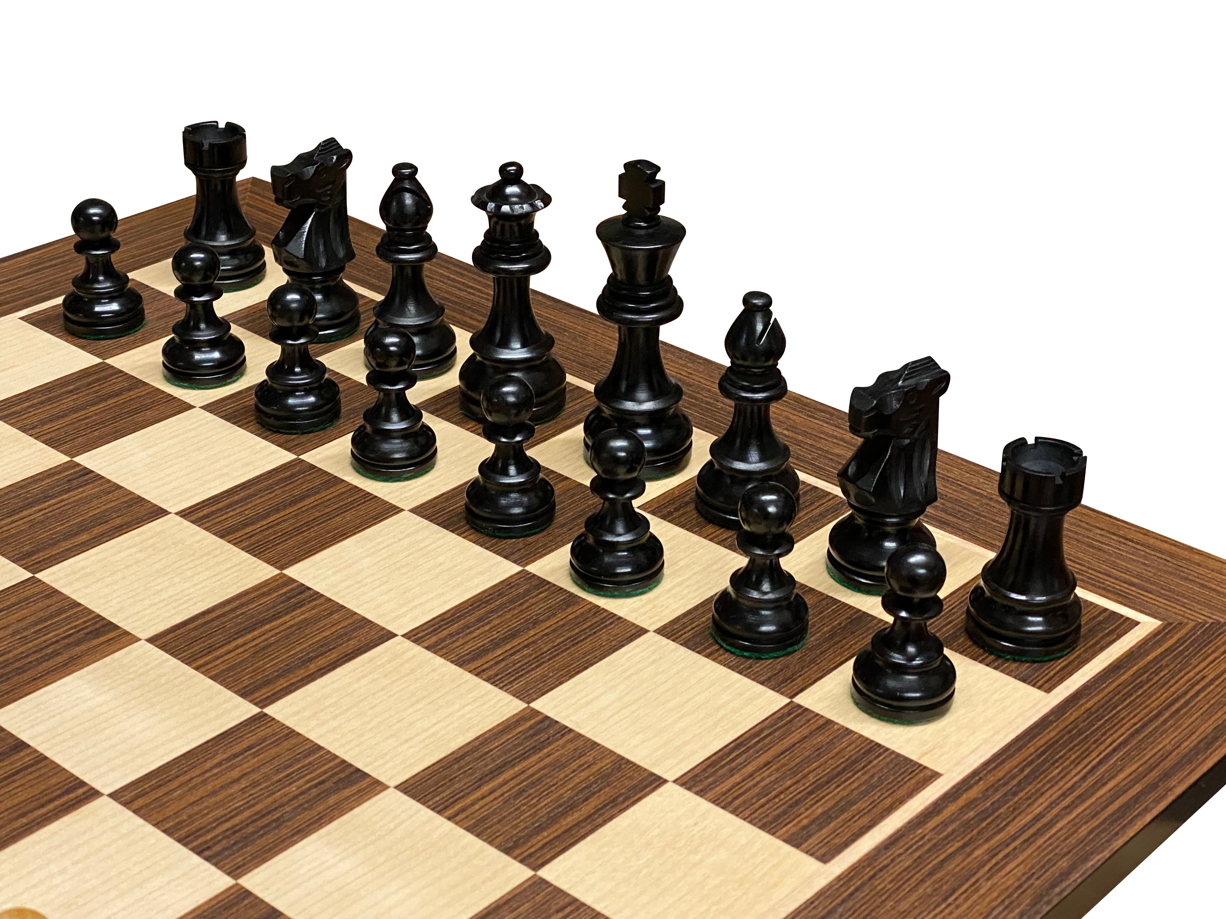 3.75" British Black Chess Pieces, 20" Wenge Chess Board - Official Staunton™ 