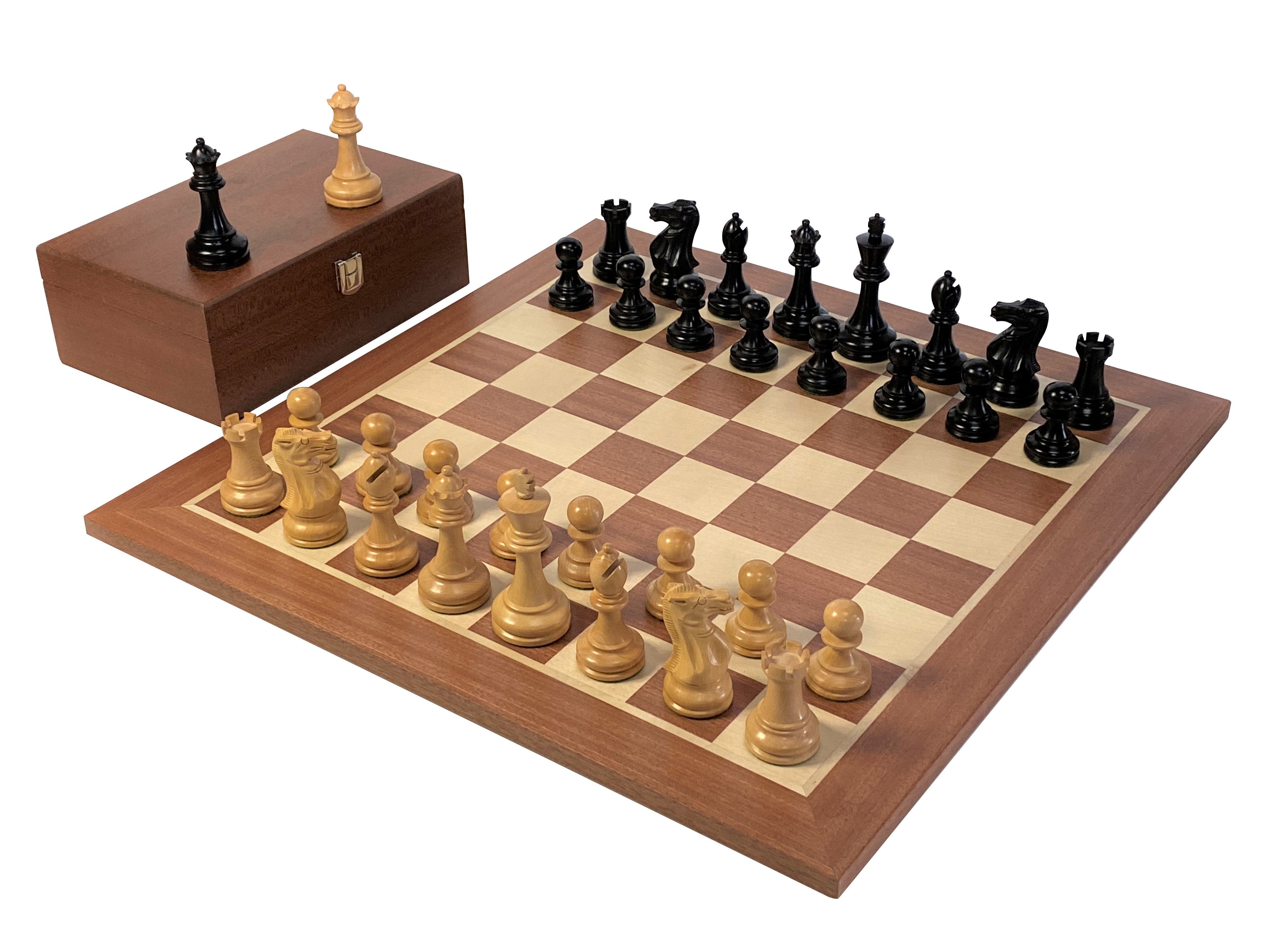 Stallion Black Chess Pieces, Mahogany Chess Board & Mahogany Box - Official Staunton™ 