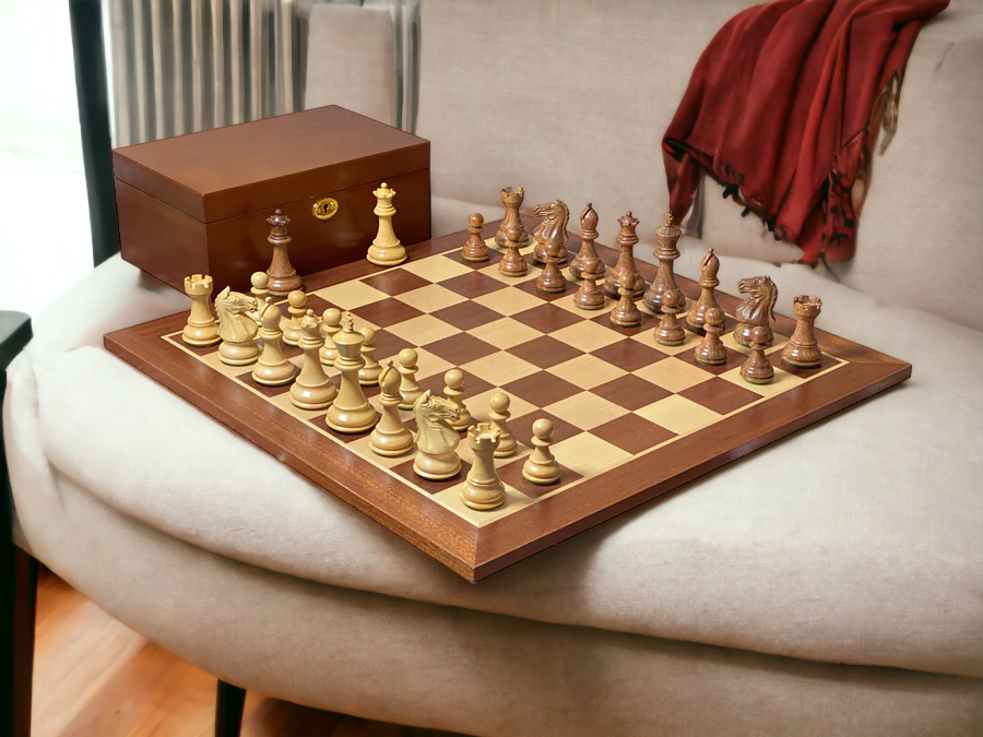 3.5" Queens Gambit Fierce Knight Acacia Chess Pieces - Official Staunton™ 