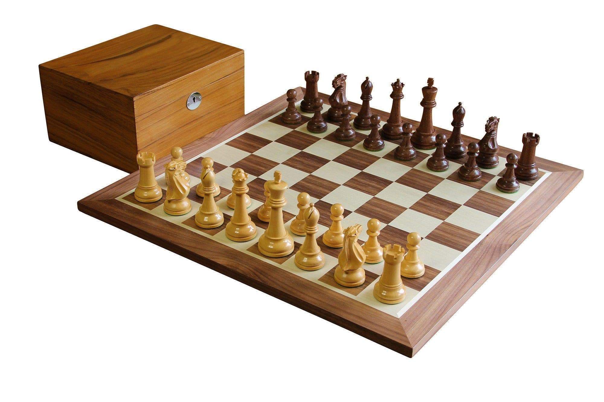 Acacia Walnut Winchester Chess Set & Box - Official Staunton™ 