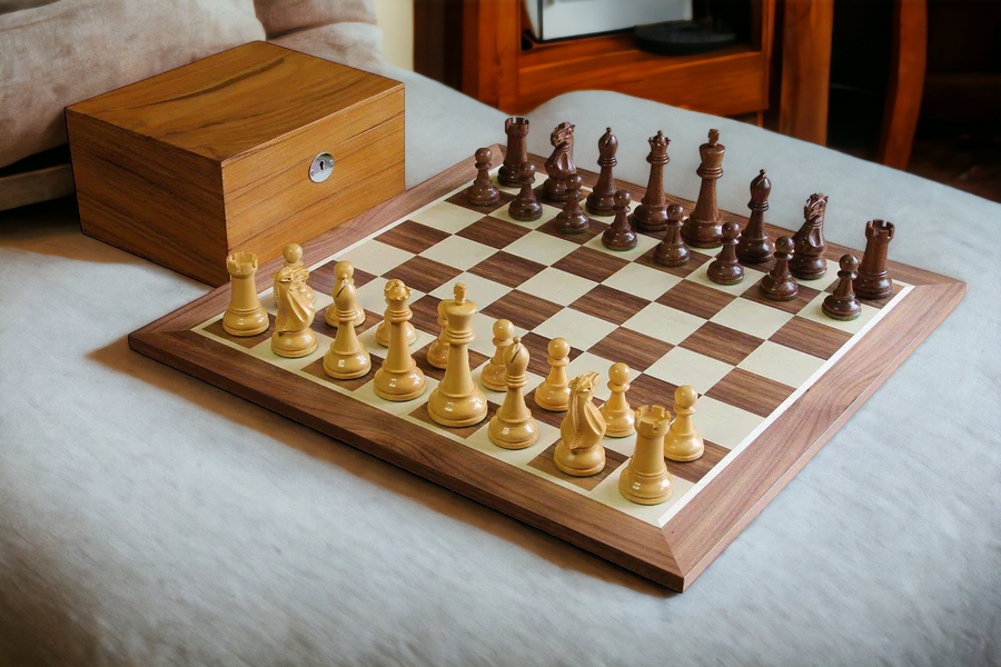 Acacia Walnut Winchester Chess Set & Box - Official Staunton™ 