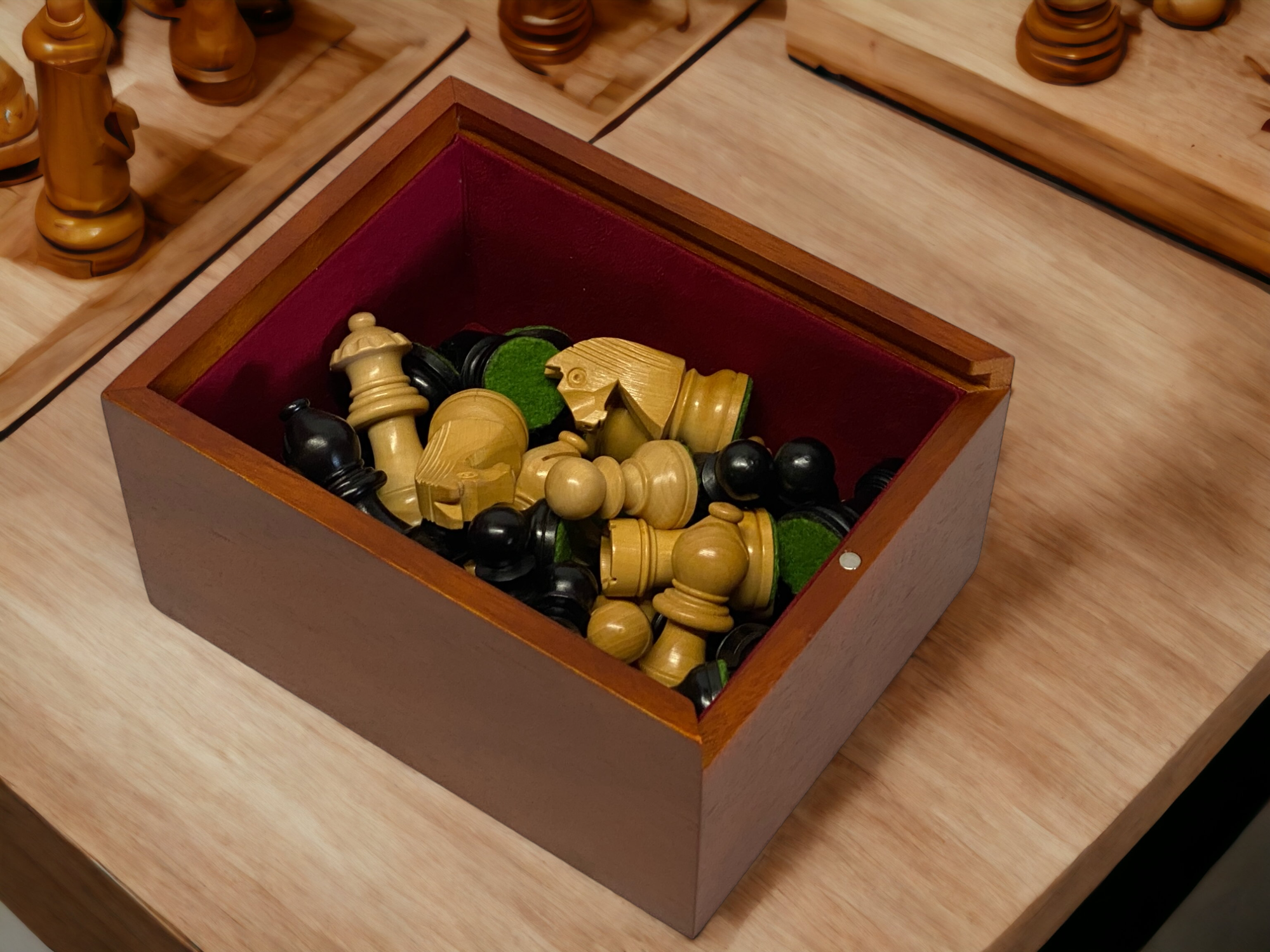 Club Classic Ebonised Chessmen & Slide Lid Box - Official Staunton™ 