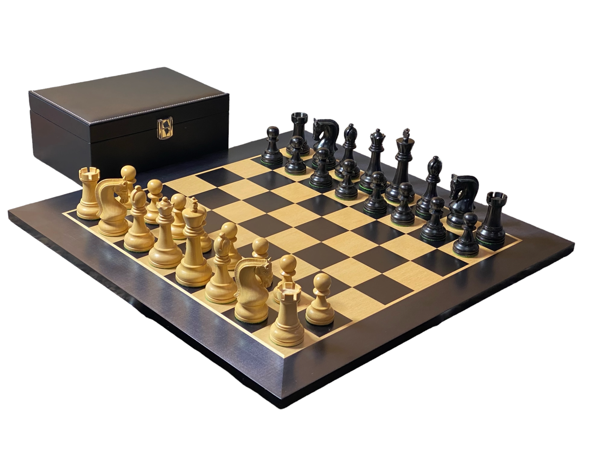 4" Leningrad Black Pieces, 20" Standard Anegre Board & Box - Official Staunton™ 