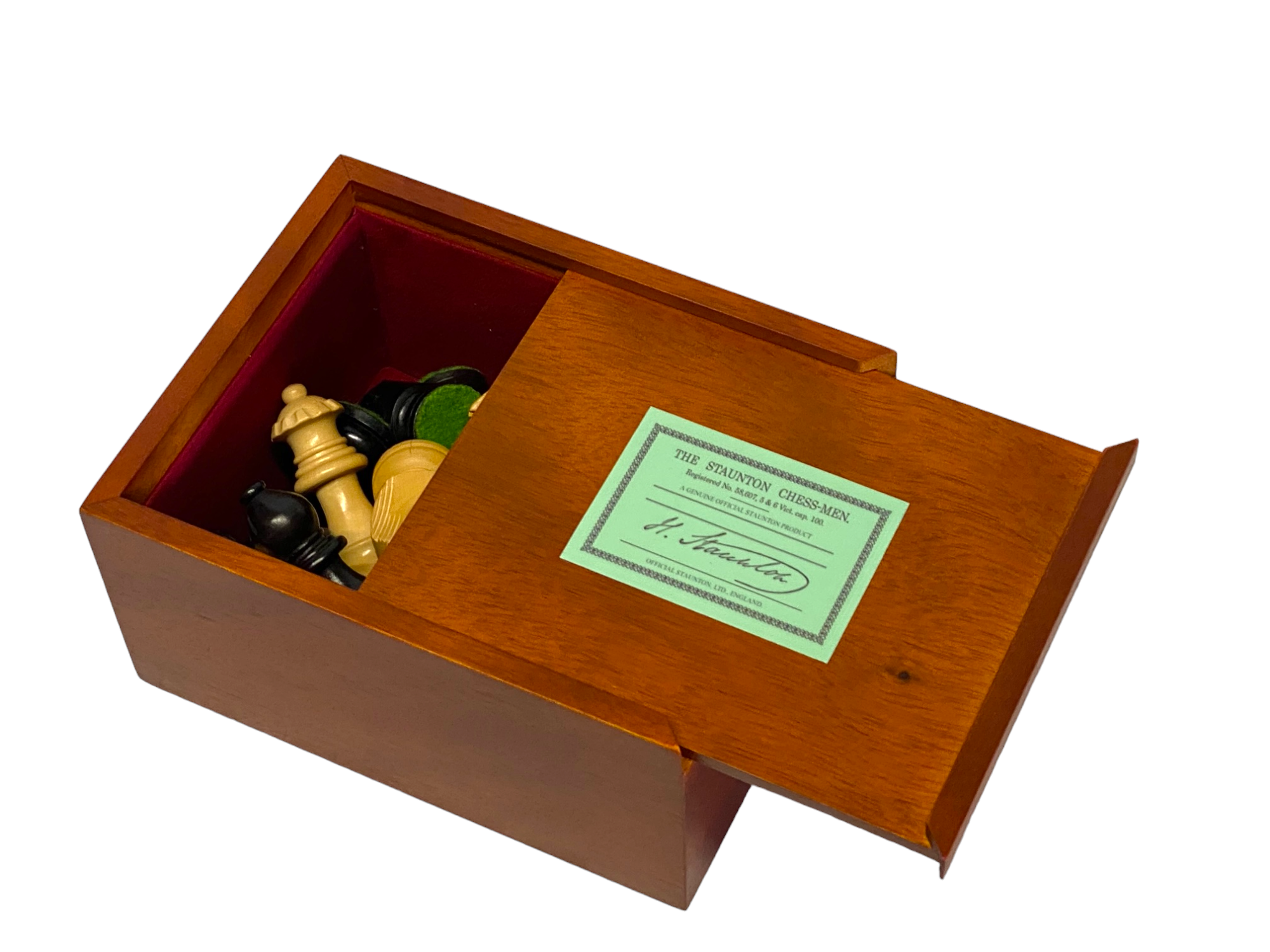 Club Classic Ebonised Chessmen & Slide Lid Box - Official Staunton™ 