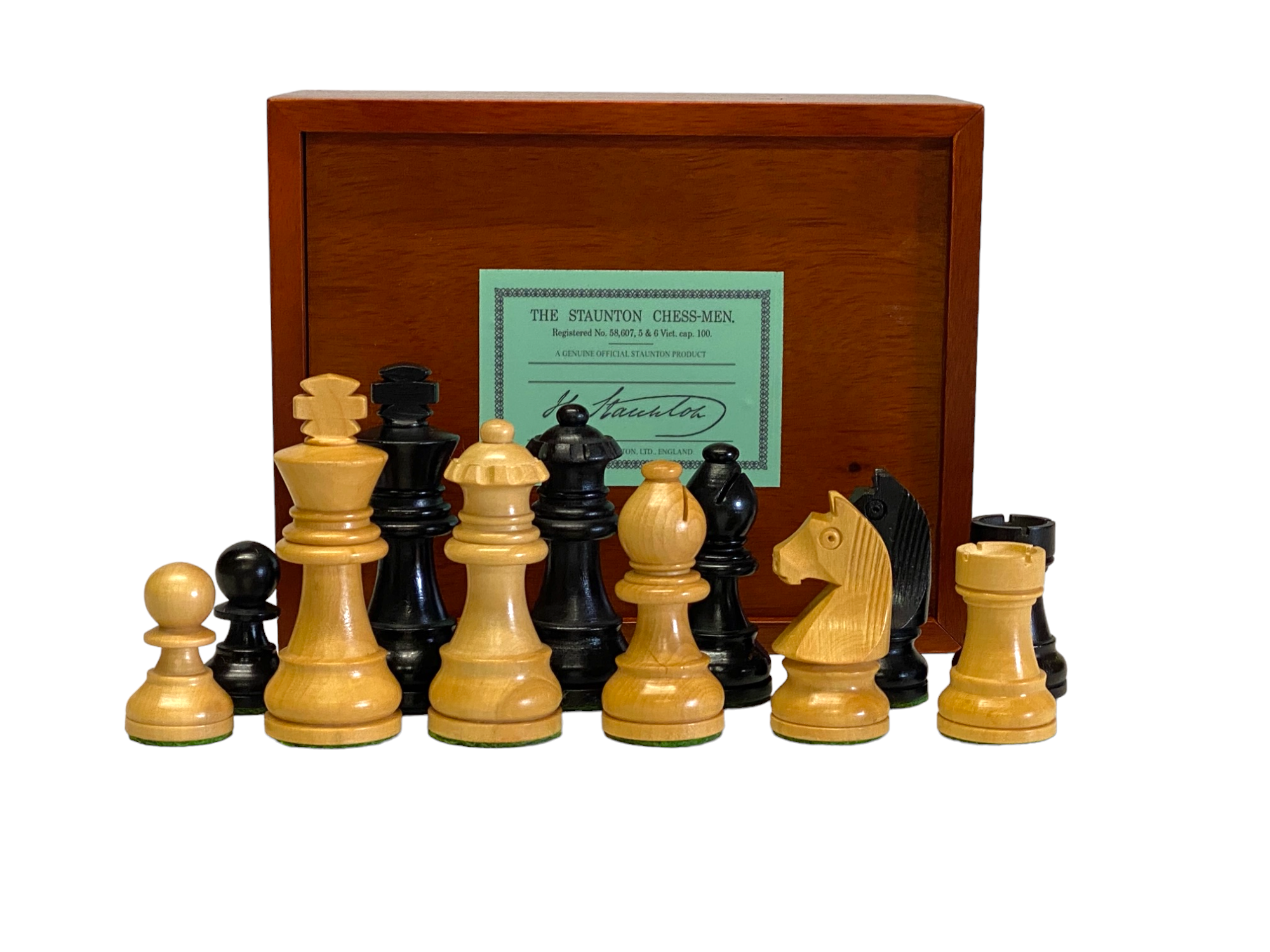 Club Classic Ebonised Chessmen & Slide Lid Box - Official Staunton™ 